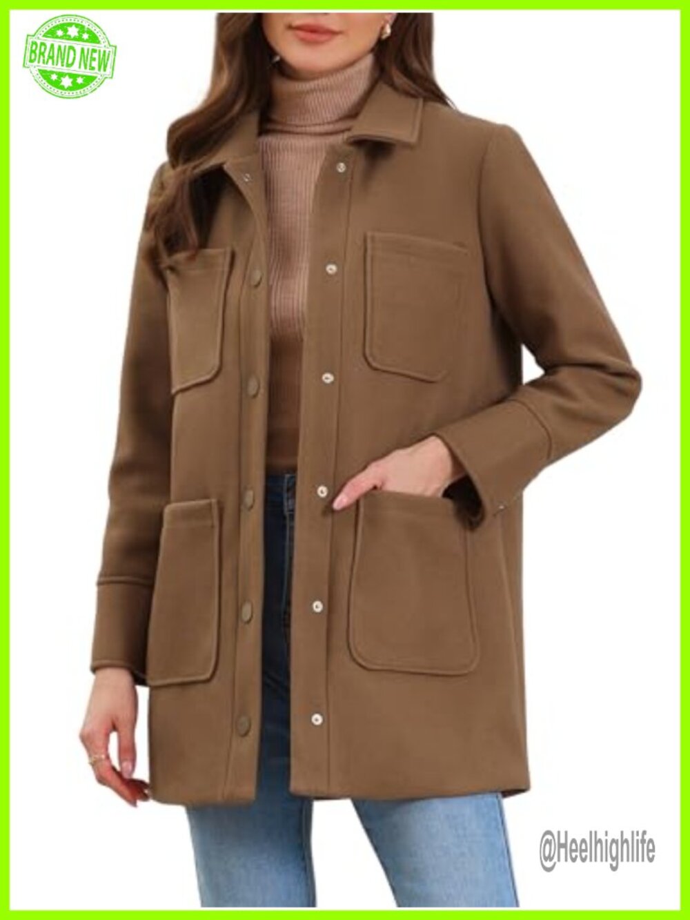 Women's Oversized Snap Button Utility Jacket with Collar and Patch Pockets